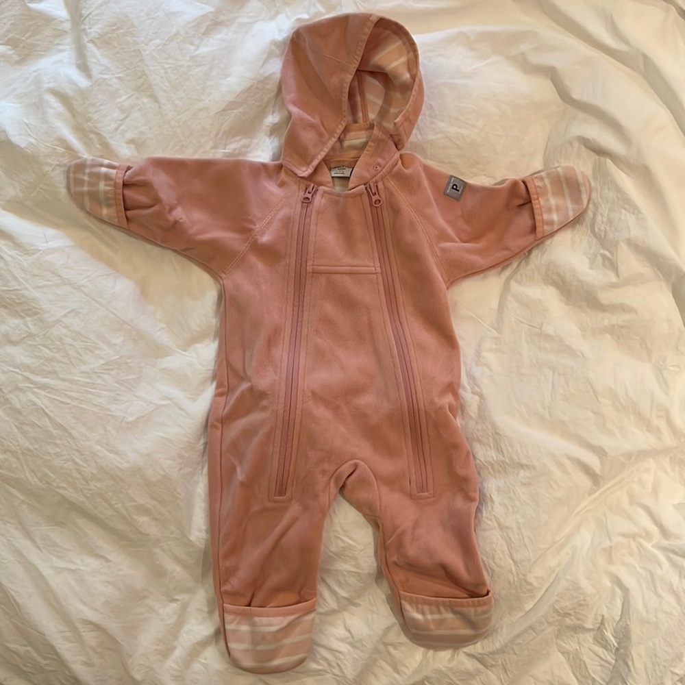Polarn O. Pyret pink eco wind fleece bunting baby 2-4 months bodysuit winter